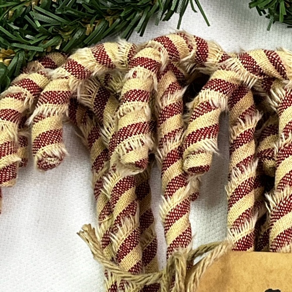 NEW 12 Primitive 6" Handmade striped ticking Fabric Candy Canes Ornaments - Picture 7 of 7